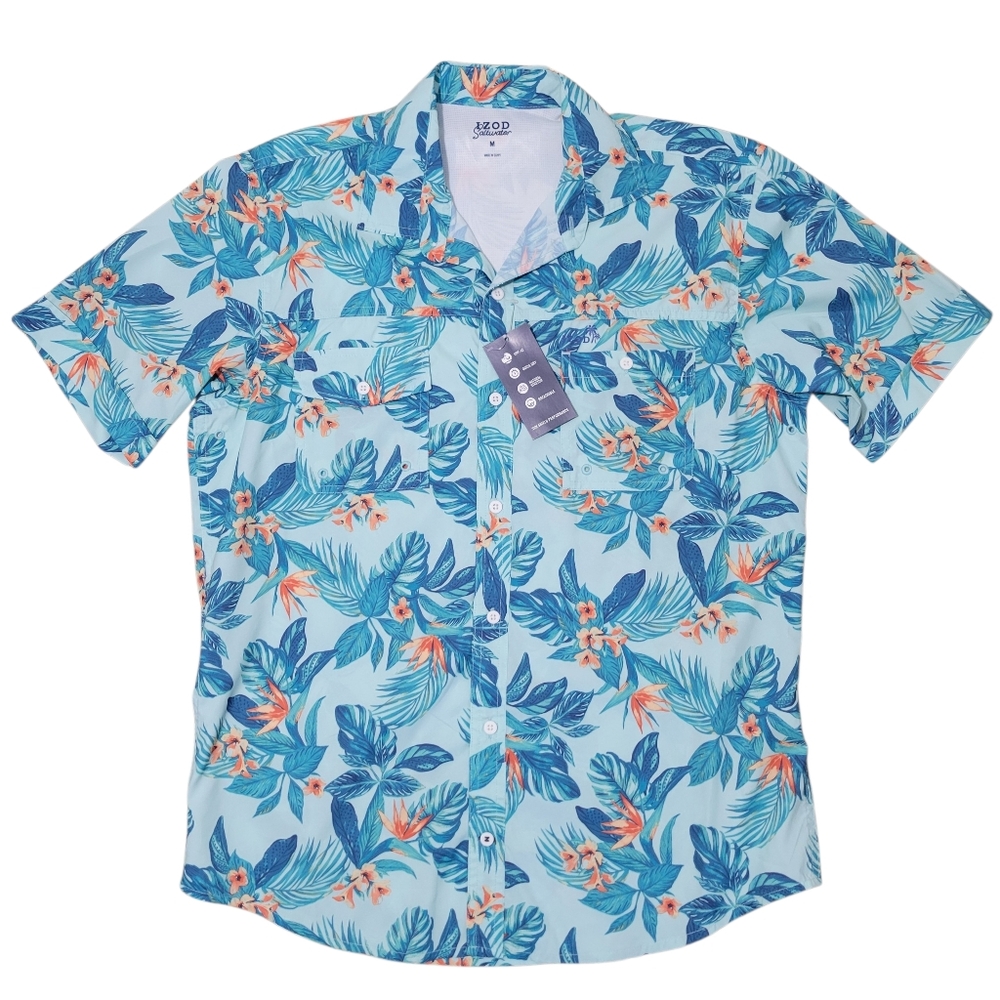 NWT Izod Saltwater Sun Shield UPF 45 Tropical Print Quick Dry Top Size Medium M